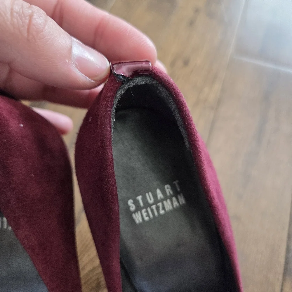 Stuart Weitzman Elegant Burgundy Peep-Toe Platform Heels Size 6 Made In Spain